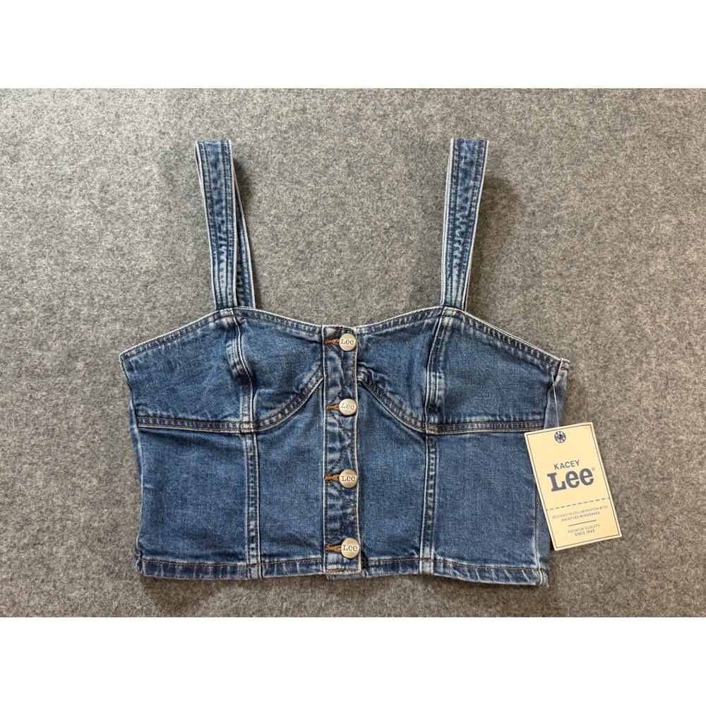 Lee Kacey Musgraves Denim Bustier Top Women S Blue NWT Cropped Button Front